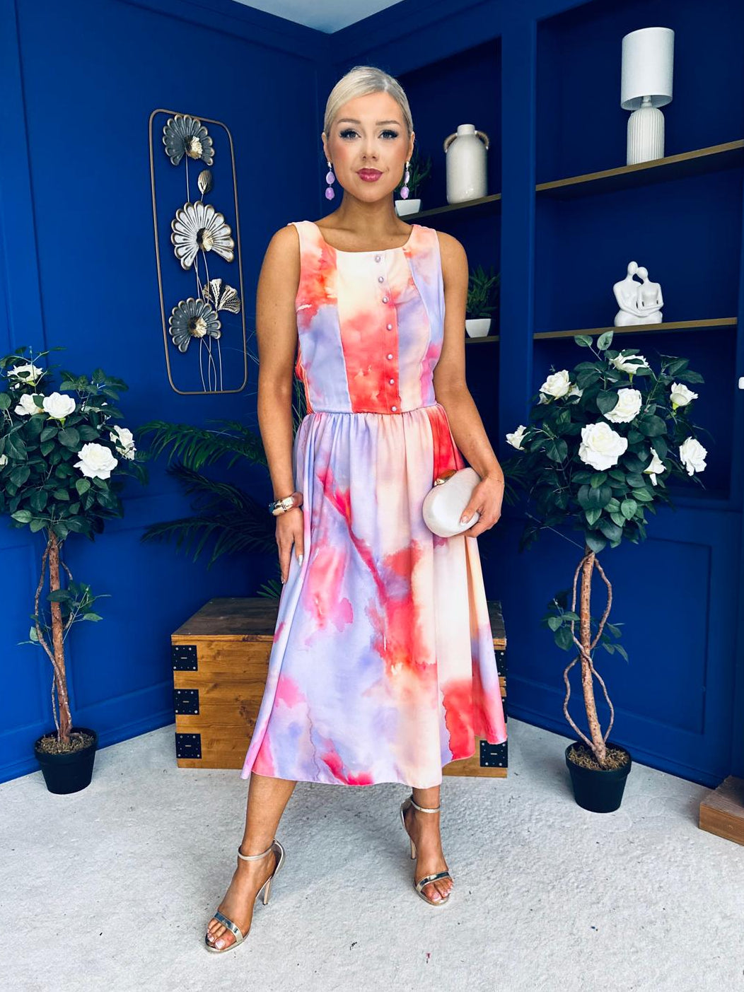 Kennedy Sleeveless Midi Dress Marble Coral