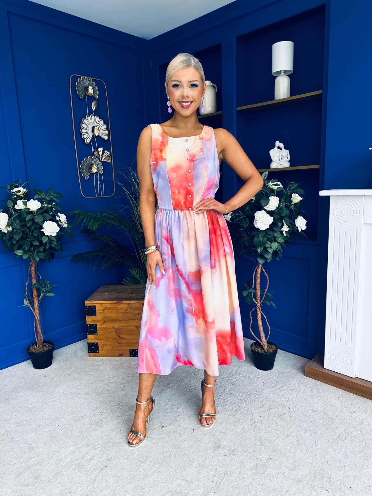 Kennedy Sleeveless Midi Dress Marble Coral