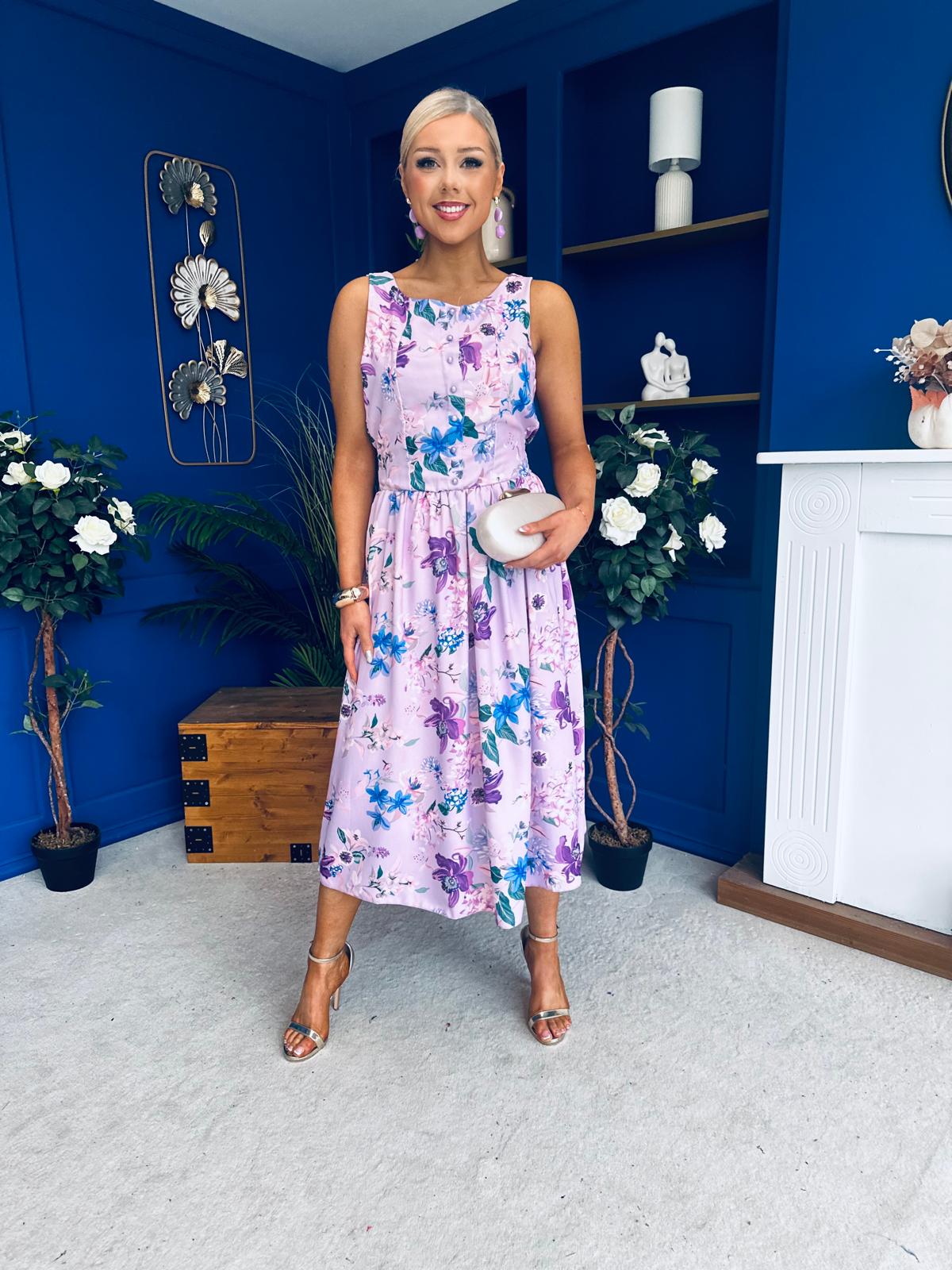 Kennedy Sleeveless Midi Dress Floral Lilac