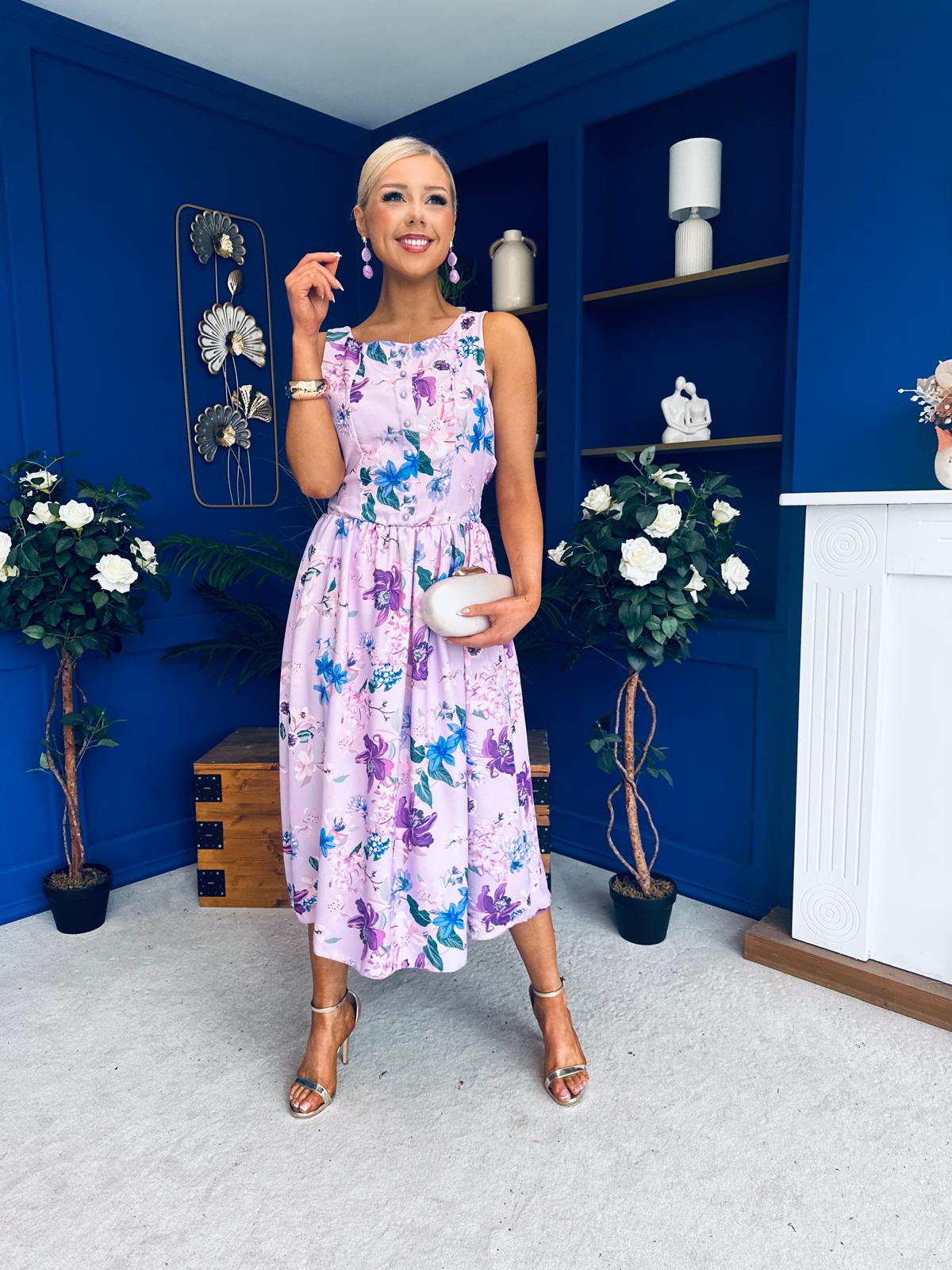 Kennedy Sleeveless Midi Dress Floral Lilac