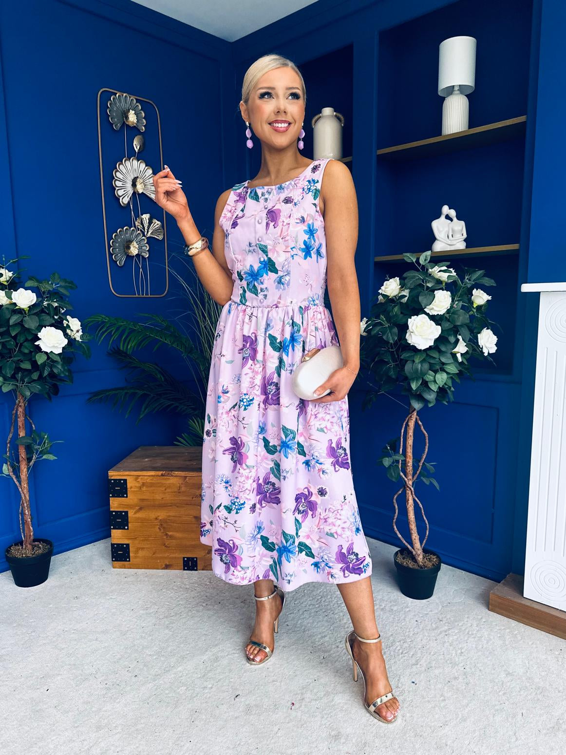 Kennedy Sleeveless Midi Dress Floral Lilac
