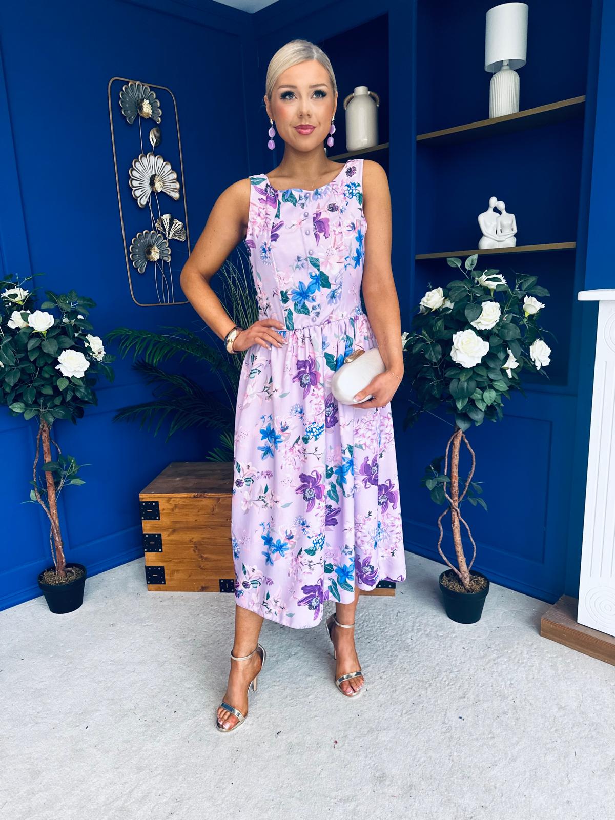 Kennedy Sleeveless Midi Dress Floral Lilac