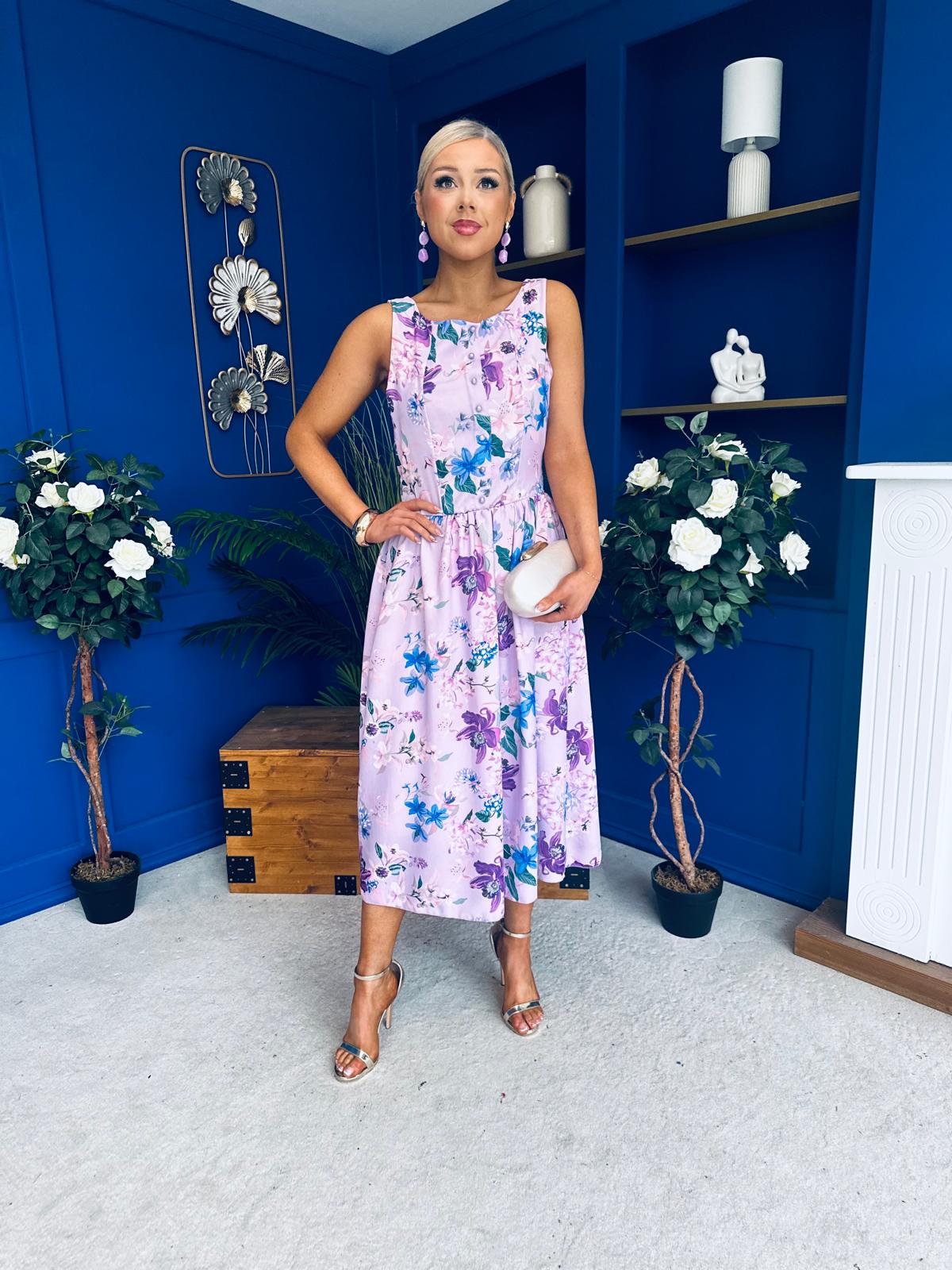 Kennedy Sleeveless Midi Dress Floral Lilac