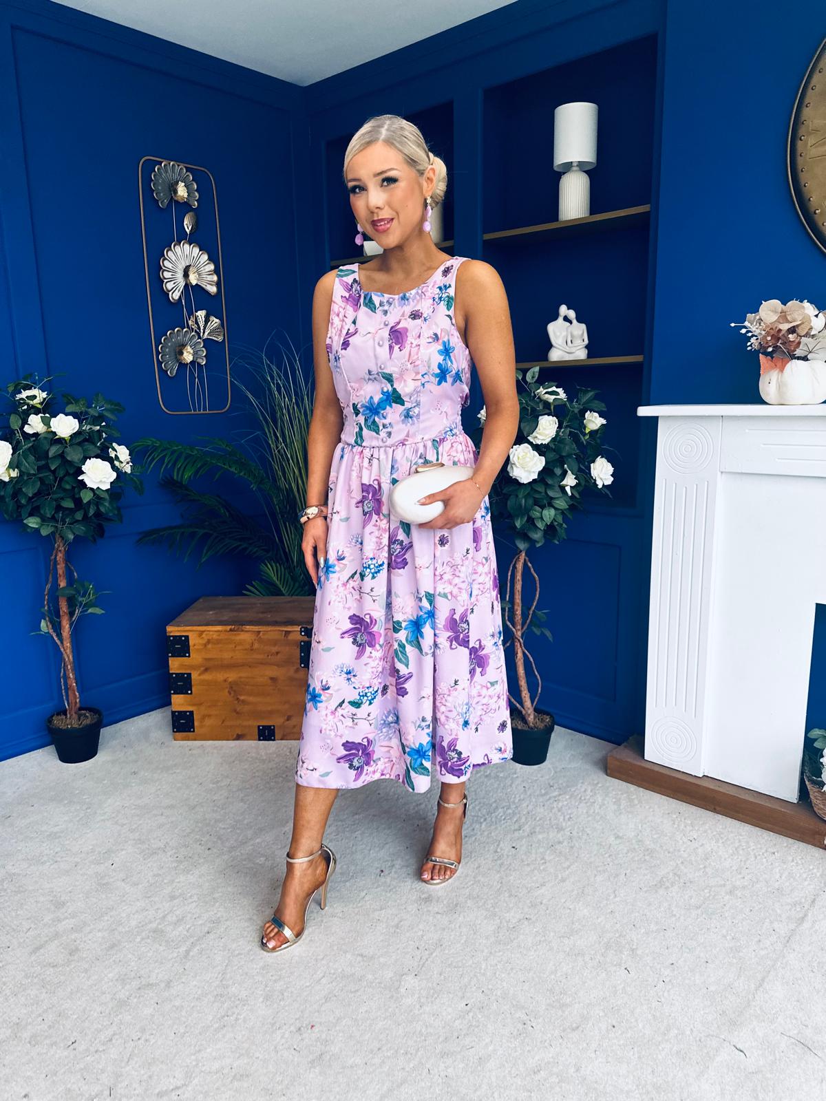 Kennedy Sleeveless Midi Dress Floral Lilac