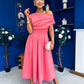Breffy Asymmetric Neckline Skater Midi Rose
