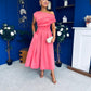 Breffy Asymmetric Neckline Skater Midi Rose