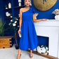 Natalie One Shoulder Bow Detail Occasion Dress Cobalt