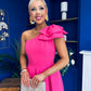 Natalie One Shoulder Bow Detail Occasion Dress Hot Pink
