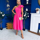 Natalie One Shoulder Bow Detail Occasion Dress Hot Pink