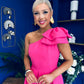 Natalie One Shoulder Bow Detail Occasion Dress Hot Pink