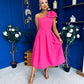 Natalie One Shoulder Bow Detail Occasion Dress Hot Pink