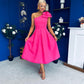 Natalie One Shoulder Bow Detail Occasion Dress Hot Pink