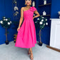 Natalie One Shoulder Bow Detail Occasion Dress Hot Pink