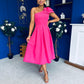 Natalie One Shoulder Bow Detail Occasion Dress Hot Pink