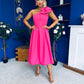 Natalie One Shoulder Bow Detail Occasion Dress Hot Pink