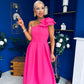 Natalie One Shoulder Bow Detail Occasion Dress Hot Pink