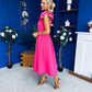 Natalie One Shoulder Bow Detail Occasion Dress Hot Pink