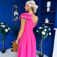 Natalie One Shoulder Bow Detail Occasion Dress Hot Pink