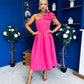 Natalie One Shoulder Bow Detail Occasion Dress Hot Pink