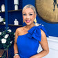 Natalie One Shoulder Bow Detail Occasion Dress Cobalt