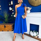 Natalie One Shoulder Bow Detail Occasion Dress Cobalt