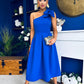 Natalie One Shoulder Bow Detail Occasion Dress Cobalt