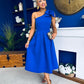 Natalie One Shoulder Bow Detail Occasion Dress Cobalt