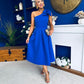 Natalie One Shoulder Bow Detail Occasion Dress Cobalt