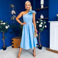 Natalie One Shoulder Bow Detail Occasion Dress Pwr Blue