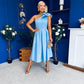 Natalie One Shoulder Bow Detail Occasion Dress Pwr Blue