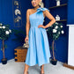 Natalie One Shoulder Bow Detail Occasion Dress Pwr Blue