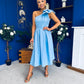 Natalie One Shoulder Bow Detail Occasion Dress Pwr Blue