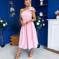Natalie One Shoulder Bow Detail Occasion Dress Pwr Pink