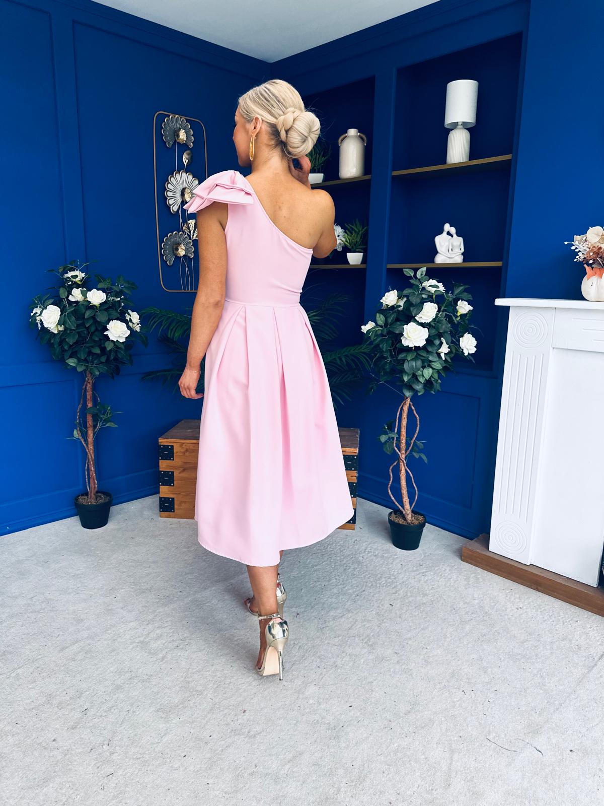 Natalie One Shoulder Bow Detail Occasion Dress Pwr Pink