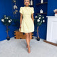 Ami Tulip Sleeve High Neck Mini Dress Yellow