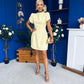 Ami Tulip Sleeve High Neck Mini Dress Yellow