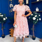 Marguerite Round Neck Puff Sleeve Midi Dress Pink Lace