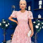 Marguerite Round Neck Puff Sleeve Midi Dress Pink Lace