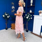Marguerite Round Neck Puff Sleeve Midi Dress Pink Lace