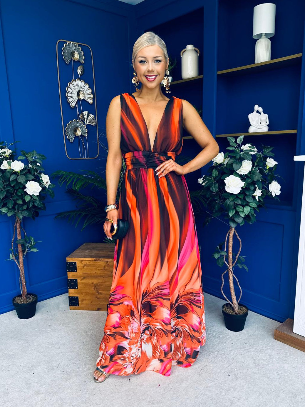 Aifric Plunge Neck Maxi Dress Amber