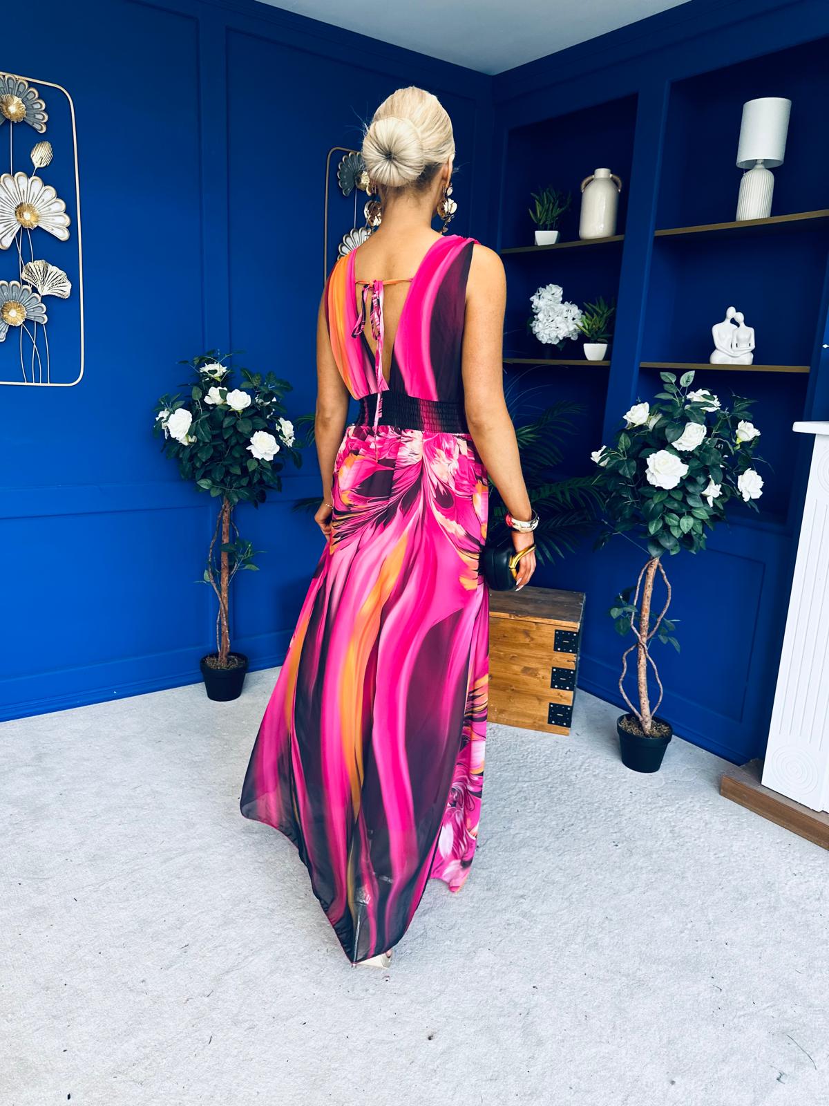 Aifric Plunge Neck Maxi Dress Fuchsia