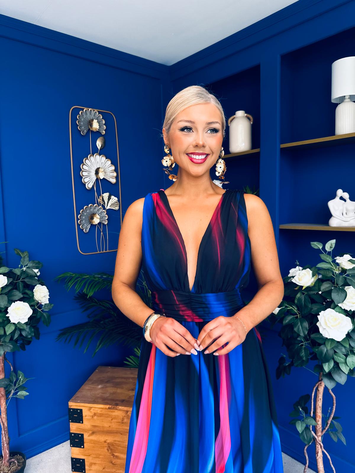 Aifric Plunge Neck Maxi Dress Blue