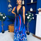 Aifric Plunge Neck Maxi Dress Blue
