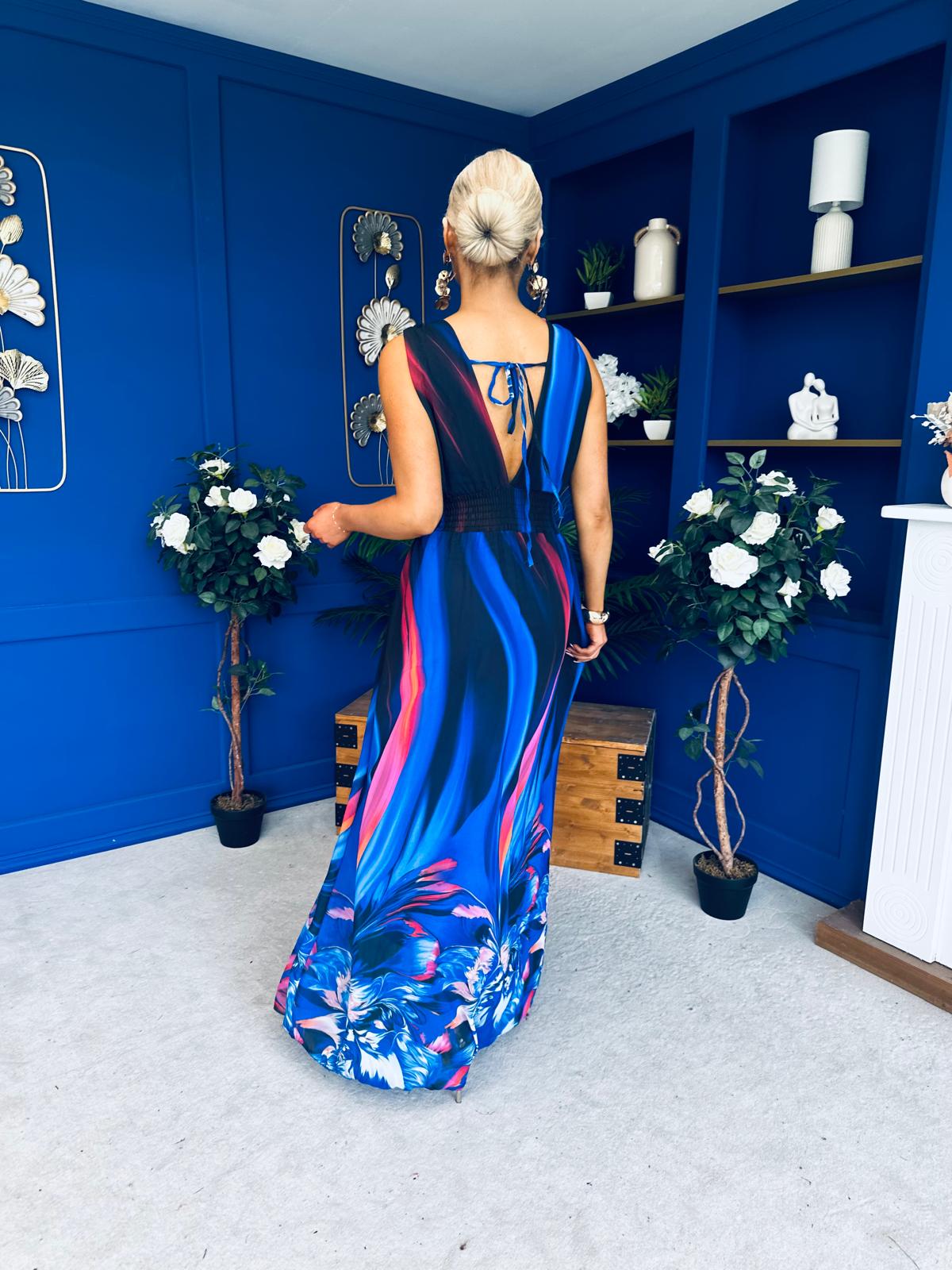 Aifric Plunge Neck Maxi Dress Blue