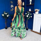 Aifric Plunge Neck Maxi Dress Green