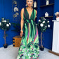 Aifric Plunge Neck Maxi Dress Green