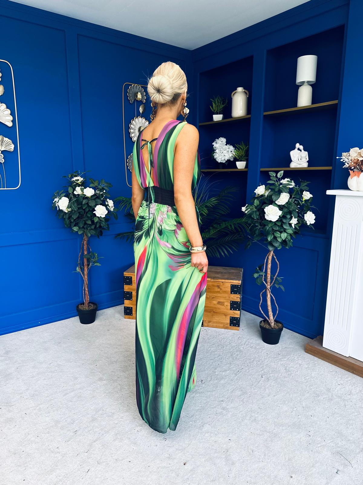Aifric Plunge Neck Maxi Dress Green