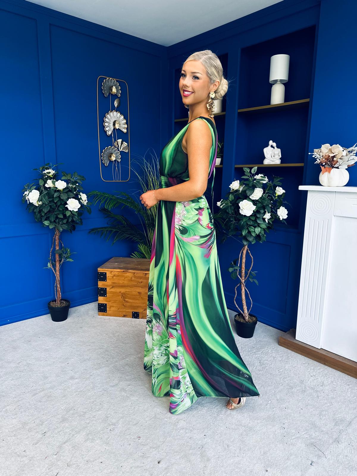 Aifric Plunge Neck Maxi Dress Green