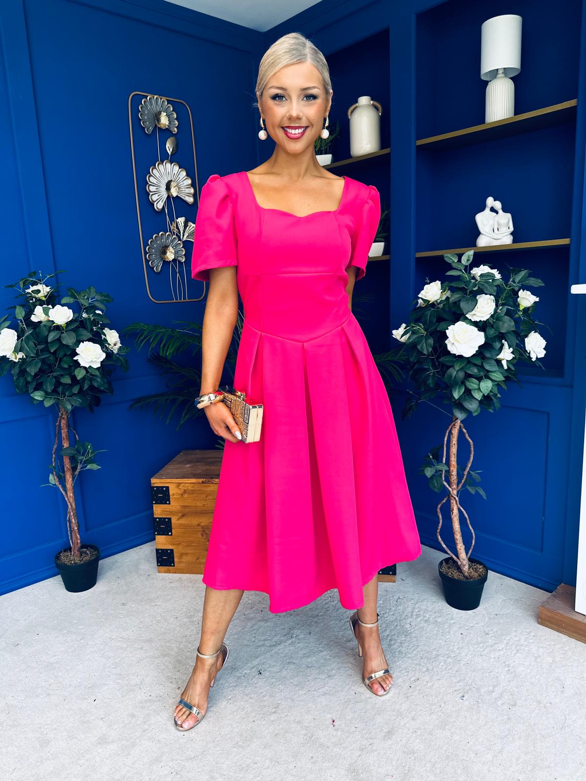 Hilary Sweetheart Neckline Occasion Dress Hot Pink