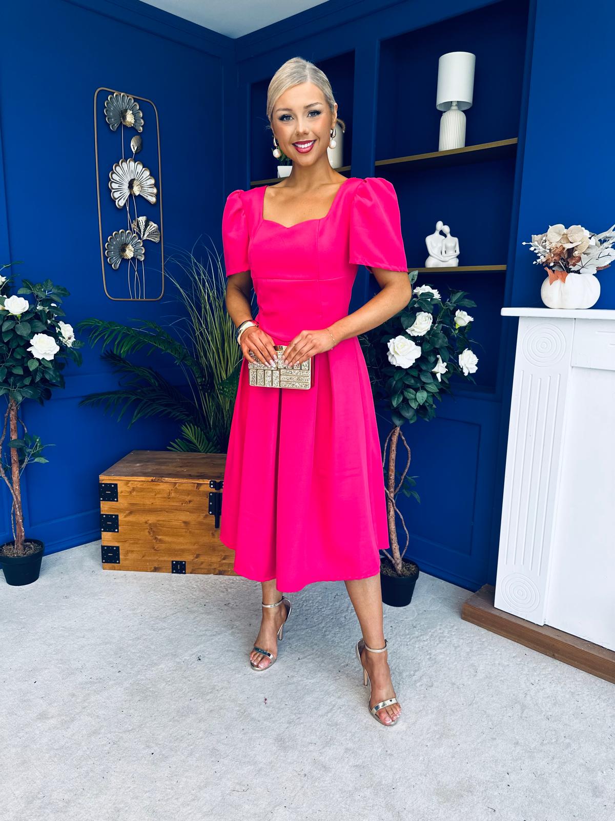 Hilary Sweetheart Neckline Occasion Dress Hot Pink